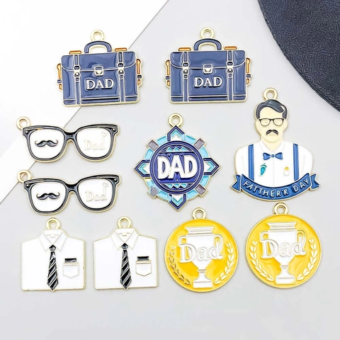 Enamel Zinc Alloy Father's Day Charms For DIY Jewelry Making Dad Glasses Briefcase Shirt Medal Pendant Accessories