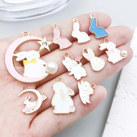 Bunny Rabbit Enamel Alloy Pendants Cute Moon Star Animal Charms For Easter Jewelry Making Handmade Necklace Bracelet Supplies