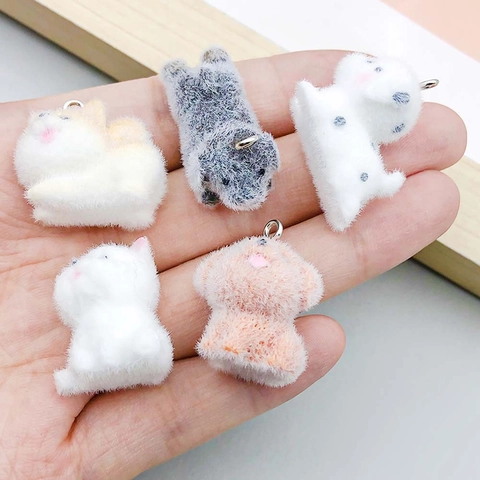 Cute Flocked Resin Puppy Pendants DIY Jewelry Making Accessories Animal Dog Teddy Charms For Bracelet Necklace Keychain