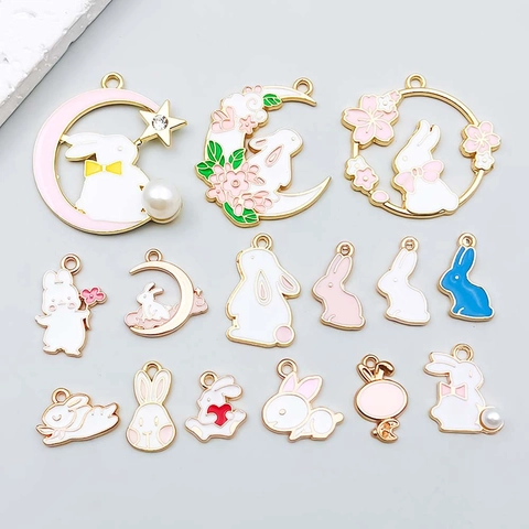 Bunny Rabbit Enamel Alloy Pendants Cute Moon Star Animal Charms For Easter Jewelry Making Handmade Necklace Bracelet Supplies