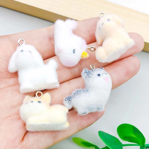 Cartoon Flocked Resin Animal Pendants For DIY Bracelet Necklace Dog Unicorn Llama Charm Jewelry Making Accessory
