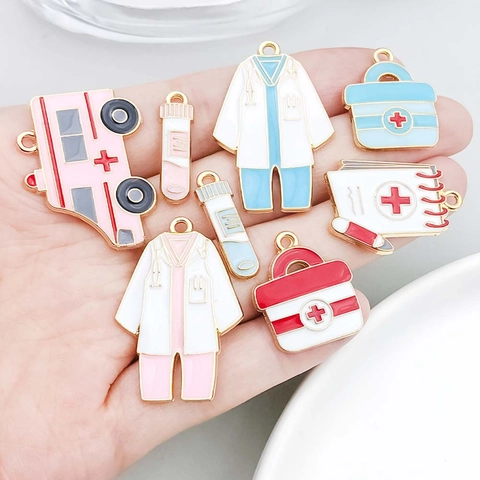 Medical Theme Enamel Alloy Pendants Ambulance Syringe Medical Kit Lab Coat Charms For DIY Jewelry Making Accessories