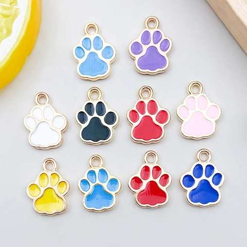 Zinc Alloy Colorful Drip Oil Enamel Cat Paw Charms Animal Footprint Pendants For DIY Necklace Bracelet Jewelry Making Accessories
