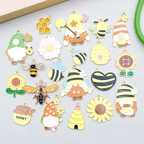 Alloy Enamel Bee Sunflower Gnome Pendant DIY Jewelry Accessories Honeycomb Daisy Flower Charms For Bracelet Necklace Making
