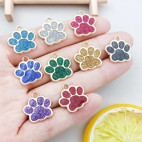 Zinc Alloy Glitter Enamel Cat Paw Pendants DIY Jewelry Making Accessories For Necklace Bracelet Animal Paw Print Charms
