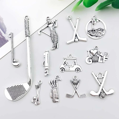 Antique Silver Zinc Alloy Golf Theme Pendants Charms Set For DIY Necklace Bracelet Making Sport Enthusiast Jewelry Findings