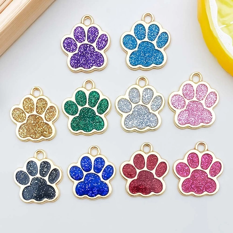 Zinc Alloy Glitter Enamel Cat Paw Pendants DIY Jewelry Making Accessories For Necklace Bracelet Animal Paw Print Charms