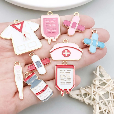 Enamel Alloy Medical Theme Charms Stethoscope Thermometer Nurse Hat Uniform Pendant For DIY Jewelry Making Accessories