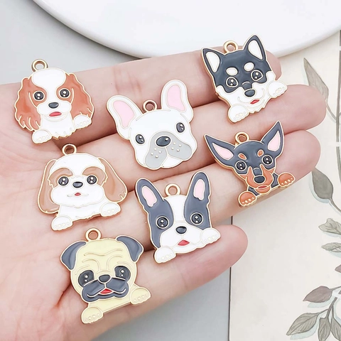 DIY Jewelry Making Cute Cartoon Drip Oil Zinc Alloy Dog Pendants For Bracelet Necklace Craft Enamel Puppy Animal Charm Accessories