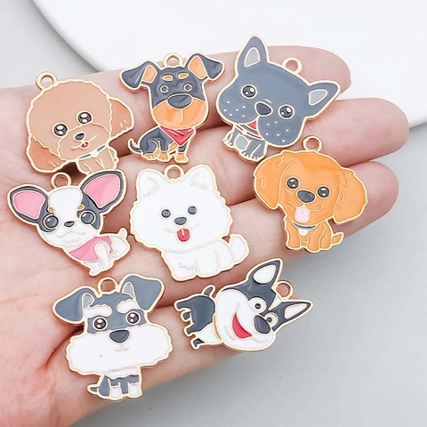 Cartoon Dog Alloy Enamel Pendants Puppy Charms For DIY Necklace Bracelet Jewelry Making Accessories Craft Decor Supplies