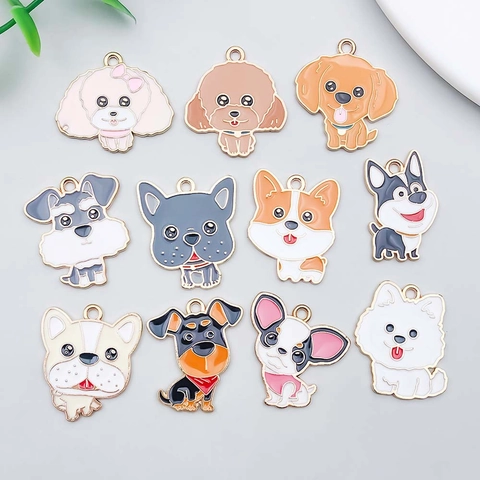Cartoon Dog Alloy Enamel Pendants Puppy Charms For DIY Necklace Bracelet Jewelry Making Accessories Craft Decor Supplies