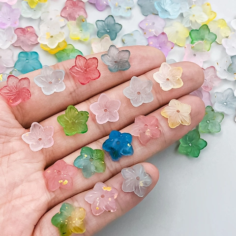 Acrylic Cherry Blossom Flower Beads For DIY Jewelry Making Colorful Frosted Floral Charms With Gold Foil Handmade Accessory