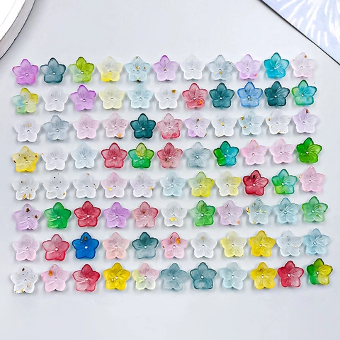 Acrylic Cherry Blossom Flower Beads For DIY Jewelry Making Colorful Frosted Floral Charms With Gold Foil Handmade Accessory
