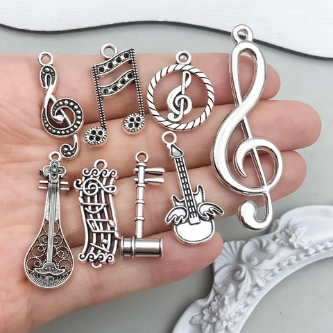 Antiksilber Zinklegierung Musikthema Charms Musiknote Gitarre Klavier Anhänger Für DIY Schmuckherstellung Halsketten Armbänder Zubehör