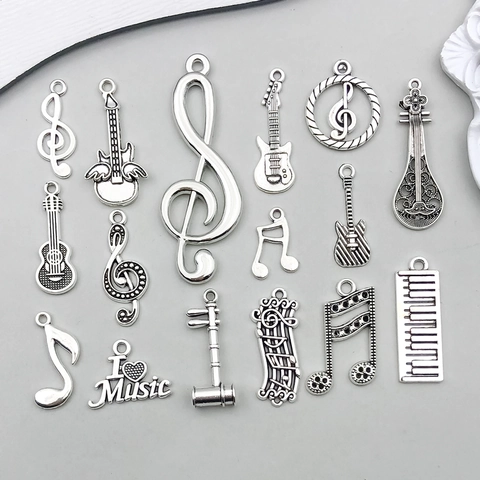 Antiksilber Zinklegierung Musikthema Charms Musiknote Gitarre Klavier Anhänger Für DIY Schmuckherstellung Halsketten Armbänder Zubehör