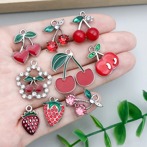 Ciondoli a Forma di Frutta in Lega di Zinco per Creazione Gioielli Fai-da-te Ciondoli in Smalto Misti Ciliegia Fragola Banana per Bracciali Collane