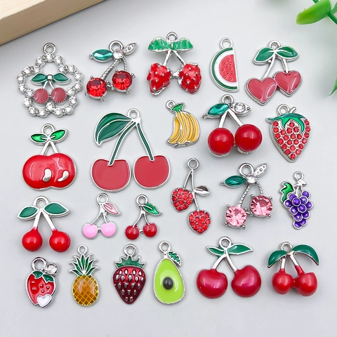 Ciondoli a Forma di Frutta in Lega di Zinco per Creazione Gioielli Fai-da-te Ciondoli in Smalto Misti Ciliegia Fragola Banana per Bracciali Collane