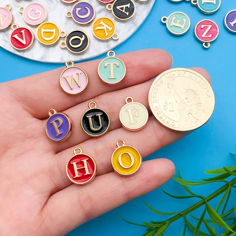 Alphabet Round Letter Charm Pendants With Colorful Enamel Zinc Alloy For DIY Jewelry Making Findings Necklace Bracelet Set