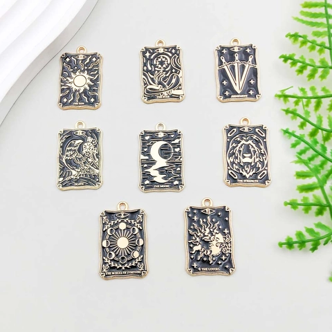 Pendentifs de Cartes de Tarot Mystiques en Alliage de Zinc Charmes Émaillés Goutte d'Huile pour Fabrication de Bijoux DIY