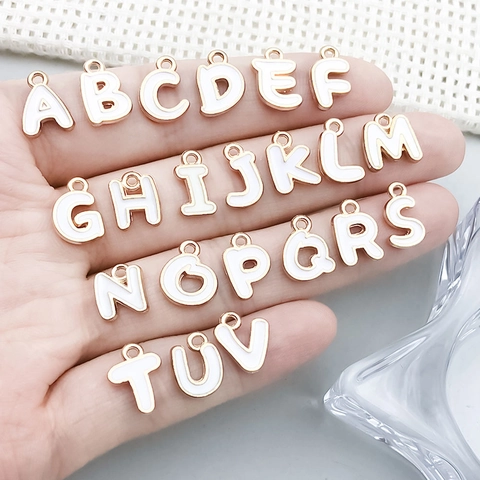 White Enamel Zinc Alloy Double Sided English Letter Charms Gold Plated Alphabet Pendants For DIY Jewelry Making Necklaces