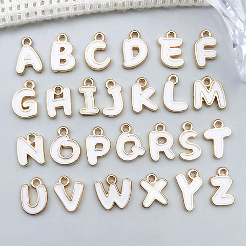 White Enamel Zinc Alloy Double Sided English Letter Charms Gold Plated Alphabet Pendants For DIY Jewelry Making Necklaces