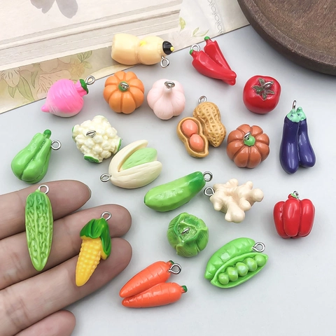 Assorted Colorful Resin Vegetable Charms For Jewelry Making DIY Crafts Corn Eggplant Cucumber Carrot Tomato Garlic Charms