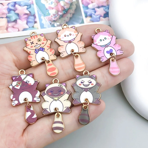 Pendentif Seul Chat Dessin Animé en Alliage d'Émail pour Création de Bijoux DIY Kitten Charms Avec Queue Mobile Accessoires