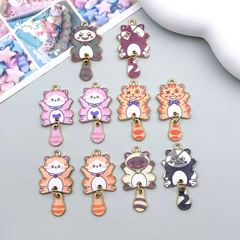 Pendentif Seul Chat Dessin Animé en Alliage d'Émail pour Création de Bijoux DIY Kitten Charms Avec Queue Mobile Accessoires