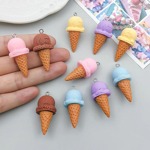 Colorful Resin Ice Cream Cone Pendants Cartoon Food Charms For DIY Bracelet Necklace Jewelry Making Handmade Accessories Women Jewelry
