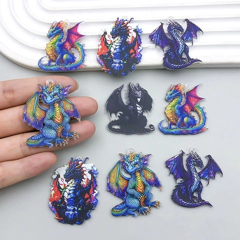 Acrylic Dragon Pendant Charms Double Sided Printed Dinosaur Pattern DIY Jewelry Making Craft Accessories For Keychains