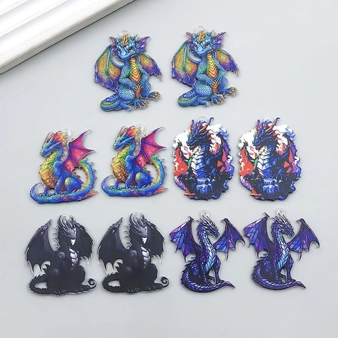 Acrylic Dragon Pendant Charms Double Sided Printed Dinosaur Pattern DIY Jewelry Making Craft Accessories For Keychains