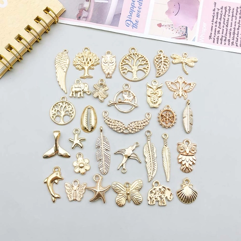 Alloy Gold Animal Plant DIY Charms Set For Necklace Bracelet Jewelry Making Tree Of Life Butterfly Owl Leaf Pendant Accessories