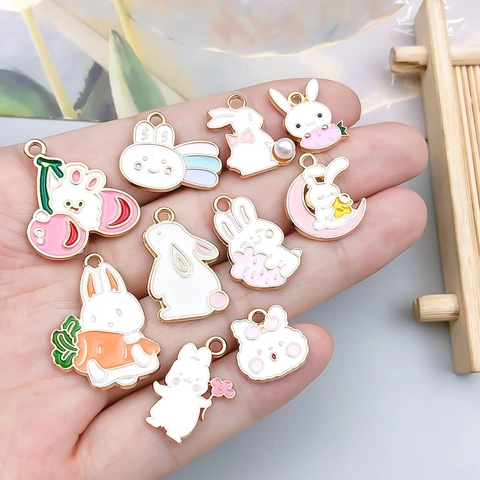 Cartoon Rabbit Bunny Enamel Alloy Pendants Charms For DIY Jewelry Making Necklaces Bracelets Handcrafted Accessories
