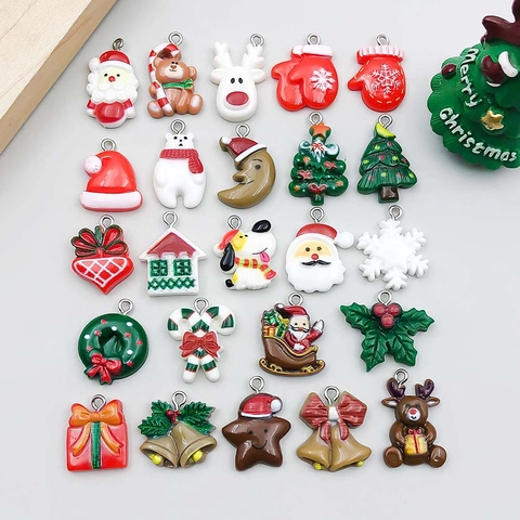 Ciondoli Natalizi Assortiti in Resina Babbo Natale Renna Fiocco di Neve Albero Candy Cane Ciondoli per Fai-da-te Creazione di Gioielli Decorazione