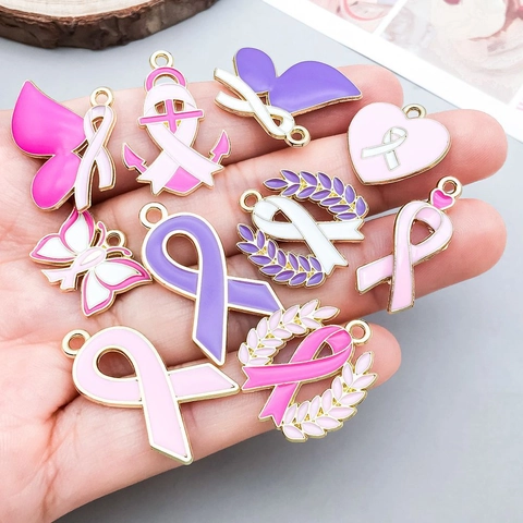 Ciondolo a Fiocco e Cuore in Lega Smaltata per Creazione Gioielli Fai-da-te Ciondoli in Olio Rosa Viola Oro per Bracciali