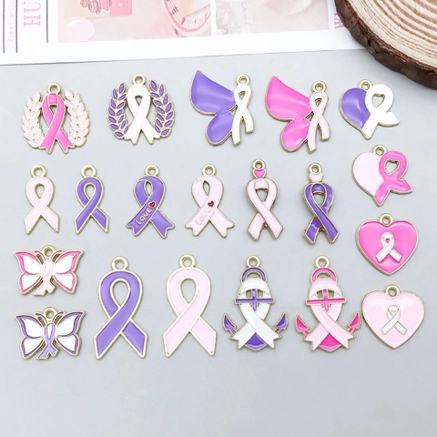 Ciondolo a Fiocco e Cuore in Lega Smaltata per Creazione Gioielli Fai-da-te Ciondoli in Olio Rosa Viola Oro per Bracciali