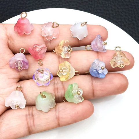 DIY Lampwork Glass Lily Of The Valley Pendants With Gold Metal Loop Frosted Translucent Flower Jewelry Making Accessory Charms