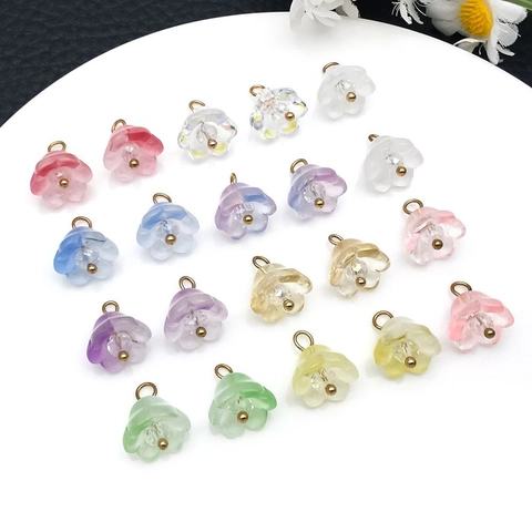 DIY Lampwork Glass Lily Of The Valley Pendants With Gold Metal Loop Frosted Translucent Flower Jewelry Making Accessory Charms