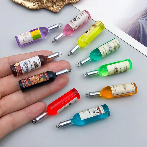 Simulierte Harz Weinflasche Anhänger Miniatur Flasche Charms Für DIY Schlüsselanhänger Schmuckherstellung Dekorative Zubehör