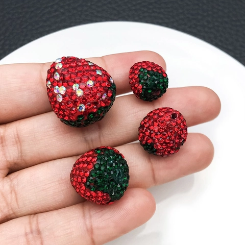 DIY Strawberry Pendants Alloy Rhinestone Polymer Clay Fruit Charms For Necklace Bracelet Jewelry Making Accessories Pendant Only