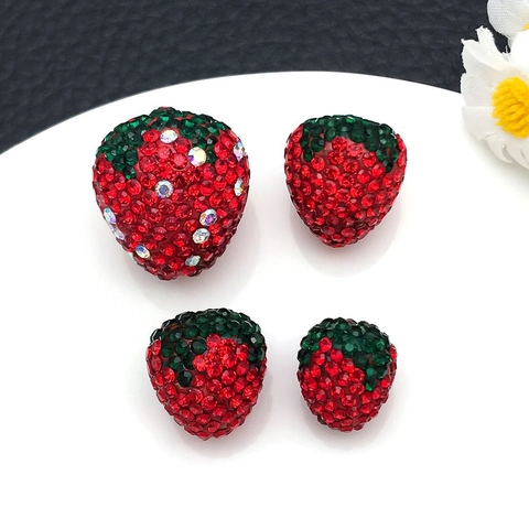 DIY Strawberry Pendants Alloy Rhinestone Polymer Clay Fruit Charms For Necklace Bracelet Jewelry Making Accessories Pendant Only