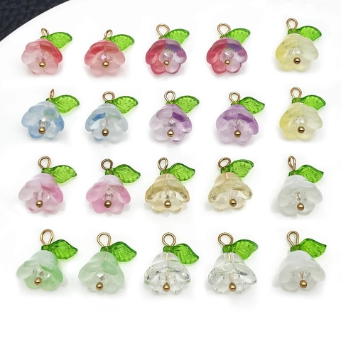 Assorted Color Glass Lily Of The Valley Flower Charms With Alloy Loop For DIY Jewelry Making Necklace Bracelet Pendants