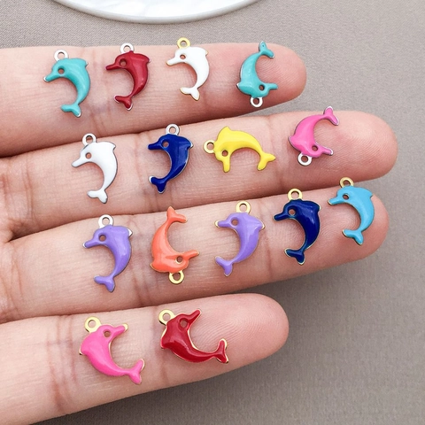 Stainless Steel Dolphin Pendant Colorful Enamel Drip Oil Double Sided Animal Charms For DIY Necklace Jewelry Making Accessory