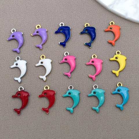 Stainless Steel Dolphin Pendant Colorful Enamel Drip Oil Double Sided Animal Charms For DIY Necklace Jewelry Making Accessory