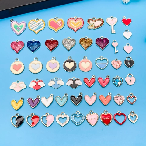 Colorful Alloy Enamel Heart Charms Drip Oil Wing Key Lock Pendant For DIY Necklace Bracelet Jewelry Making Gift
