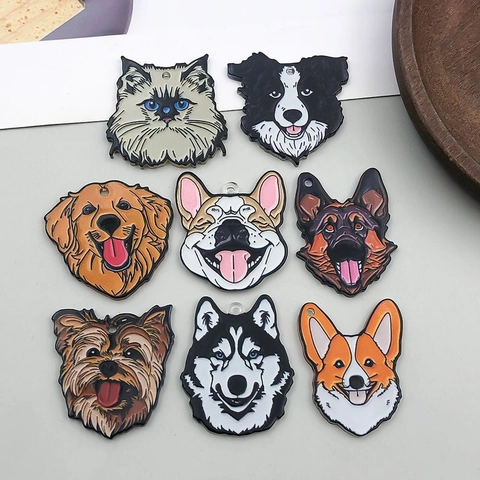 Cartoon Dog Cat Animal Portrait Acrylic Charms Drip Oil Enamel Pendants For DIY Jewelry Making Keychain Backpack Accessories