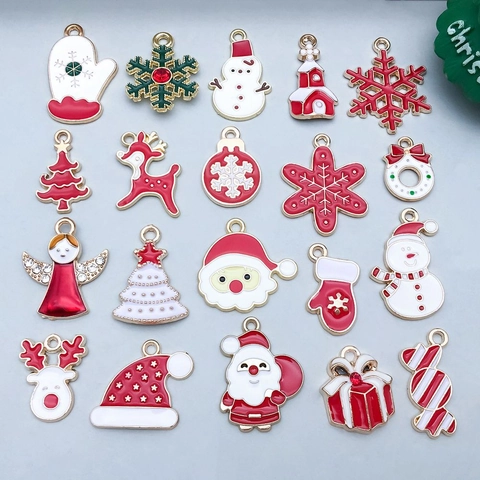 Emaille Kerst Bedeltjes Zinklegering Kerstman Sneeuwpop Rendier Kerstboom Hangers Voor DIY Sieraden Maken Accessoires