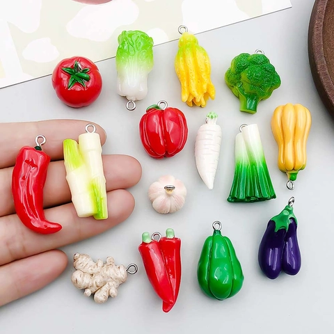 Mixed Colorful Resin Vegetable Pendants Charms For DIY Jewelry Making Cartoon Tomato Chili Broccoli Cabbage Mini Food Charms