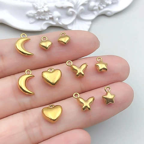 Colgantes de Acero Inoxidable Oro Corazón Mariposa Luna Estrella Dijes DIY para Hacer Collares Pulseras Accesorios Joyería de Moda