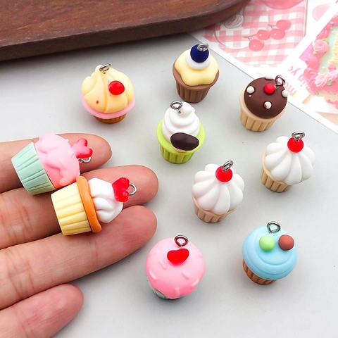Mixed Resin Cupcake Charms Miniature Food Pendants With Metal Loop For DIY Necklace Bracelet Jewelry Making Accessories